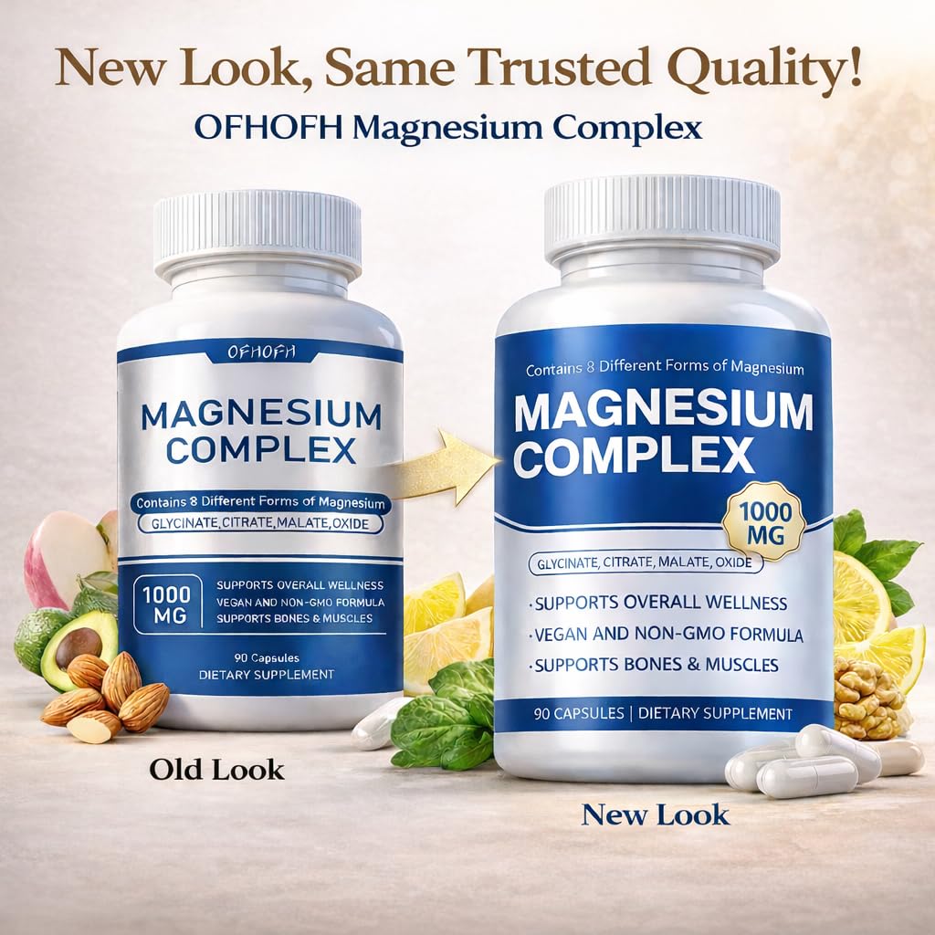 Magnesium Complex Supplement 8 Elemental - Magnesium Glycinate, Citrate, Malate, Oxide | Easy Absorption for Bones, Muscle, Energy, Vegan, Non-GMO 90 Capsules (1pc) OFHOFH uk supplements
