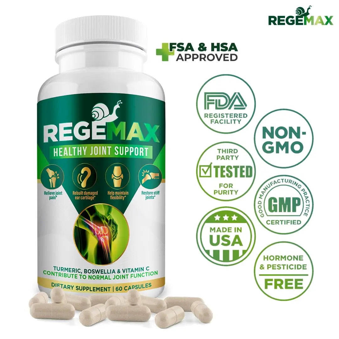 AURA VITAMINS REGEMAX regenerates and Helps Alleviate Joint discomfort Supplement, Snail Protein, Boswellia Serrata, and Turmeric – 60 Caps. (2) AURA VITAMINS uk supplements