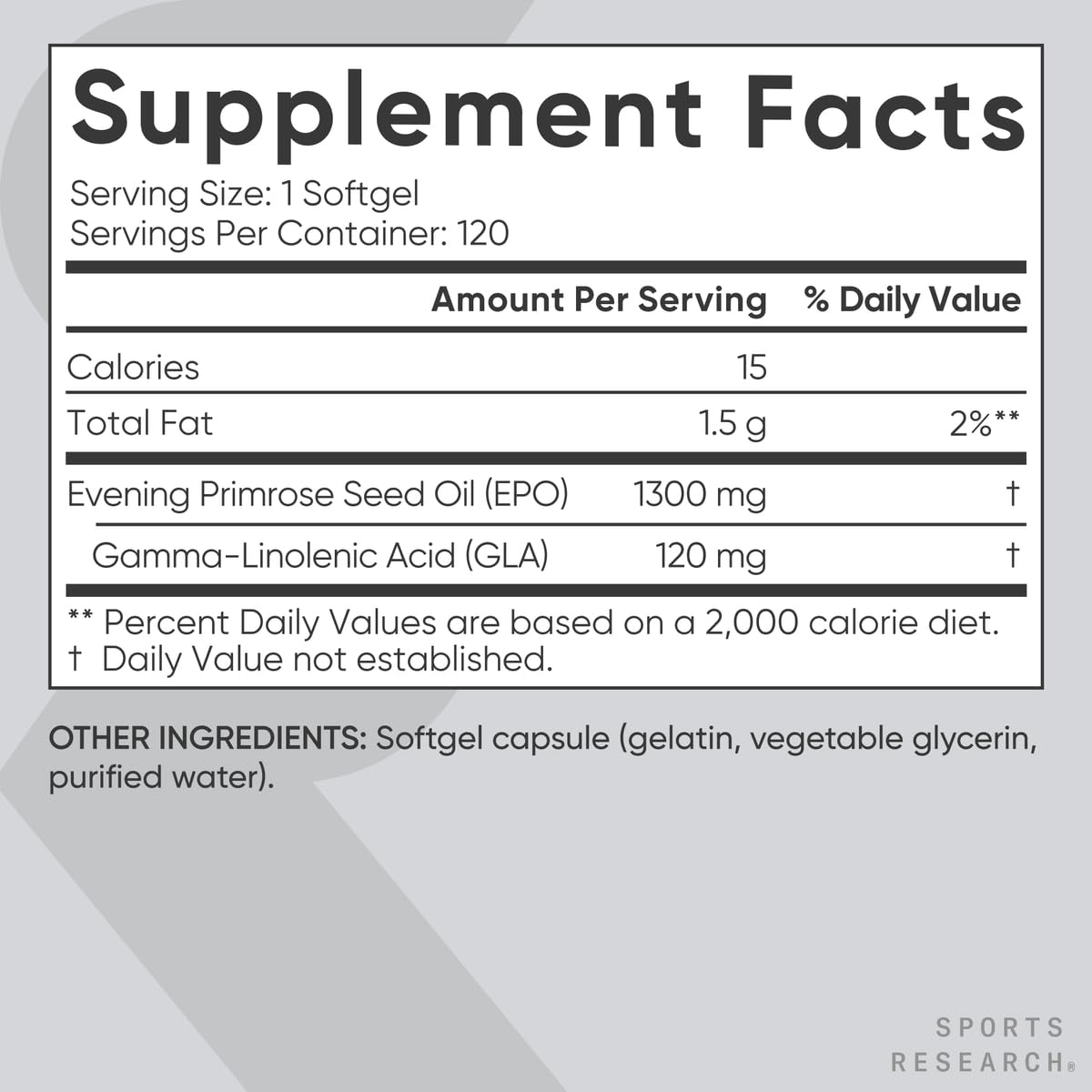 Sports Research Evening Primrose Supplement from Cold Pressed Oil - Softgels for Women’s Health & Skin Health - Gluten Free & Non-GMO GLA - High Potency 1300mg, 120 Count Sports Research uk supplements