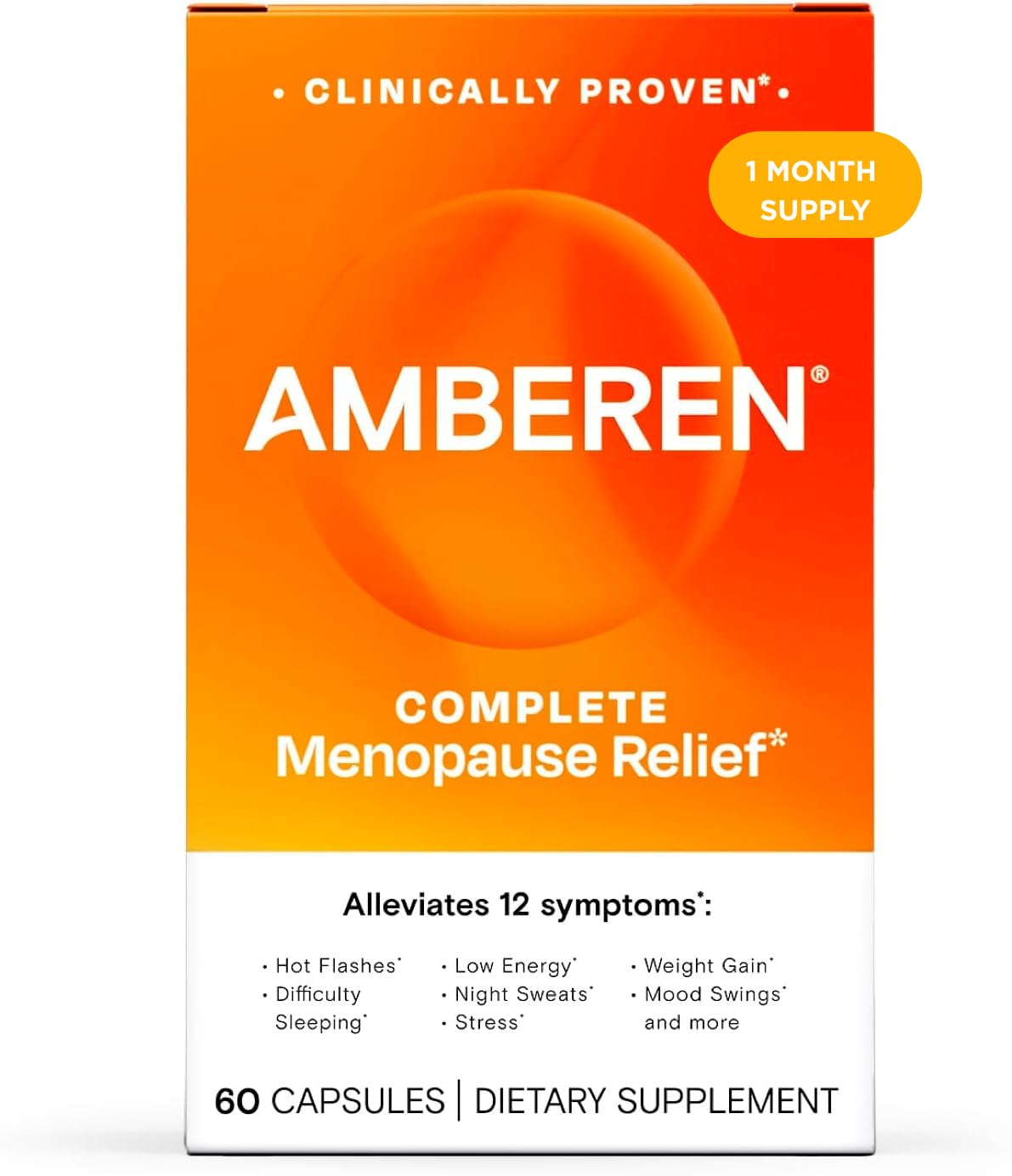 Amberen Menopause Supplement for Women, 60 Capsules, Clinically Proven, Helps Support Hormone Balance, Helps Relieve 12 Menopause Symptoms: Hot Flashes, Night Sweats, Mood Swings and More Amberen uk supplements