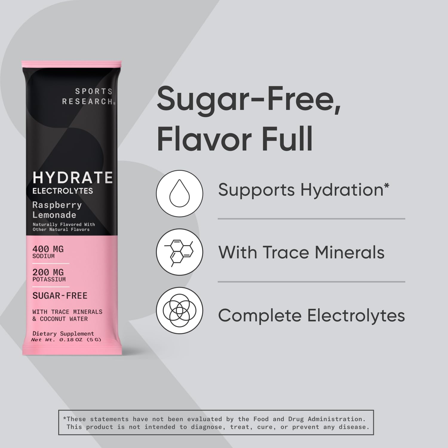 Sports Research Hydrate Electrolytes Powder Packets - Sugar-Free & Naturally Flavored Sports Research uk supplements