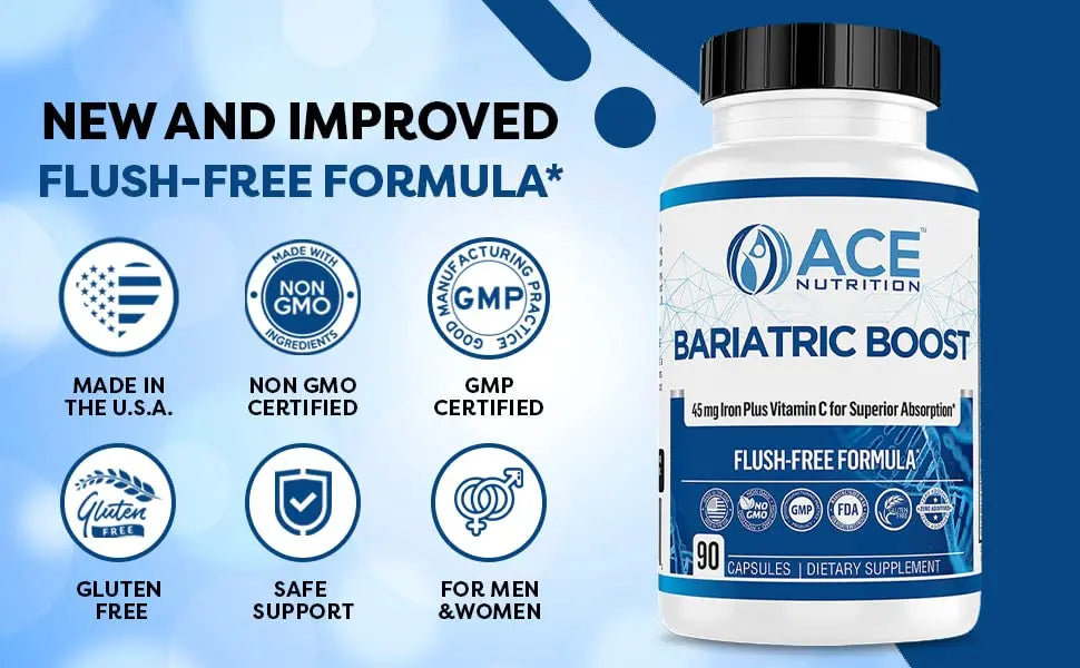 Bariatric Boost One-A-Day Multivitamin 90 Day Supply with 45mg Iron Post Gastric Bypass Sleeve Surgery | Non-GMO, Gluten Free, Bariatric Multivitamin Made in USA | ACE NUTRITION uk supplements
