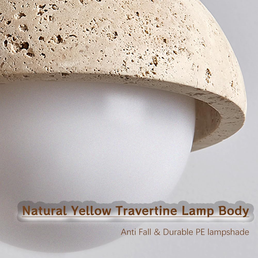 Spherical Wabi Sabi Pendant Light Natural Stone Retro Japanese Style Yellow Travertine Pendant Lighting Vintage Mini Wood Nordic Hanging Light for Kitchen Island Dining Room Bedroom Hallway Bedside OROILUPU uk supplements