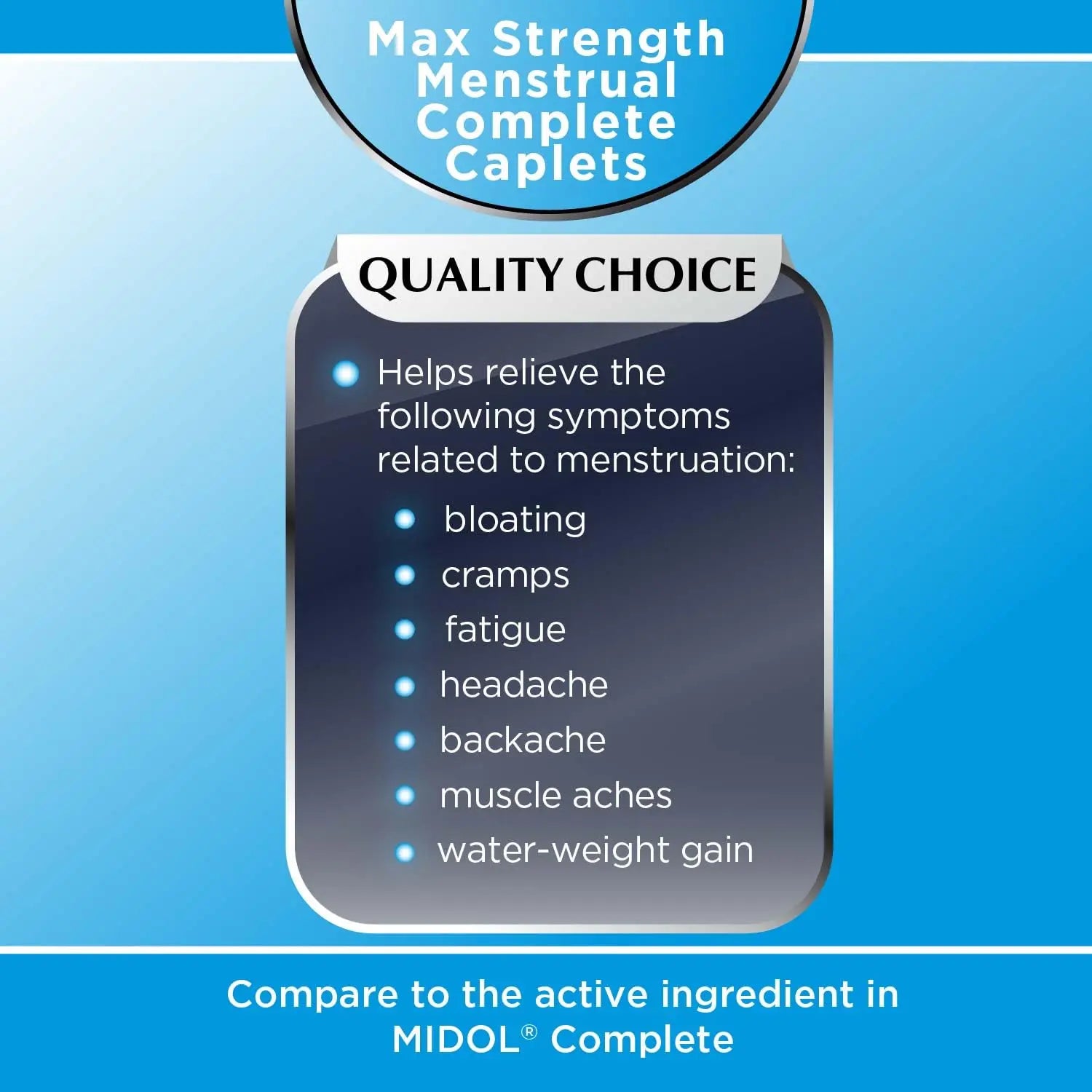 Quality Choice Menstrual Complete Max Strength Period Pain Relief, 500 mg of Acetaminophen, 60mg of Caffeine, 15mg of Pyrilamine Maleate, Cramps, Bloating, Headache. 24 Count. Quality Choice uk supplements