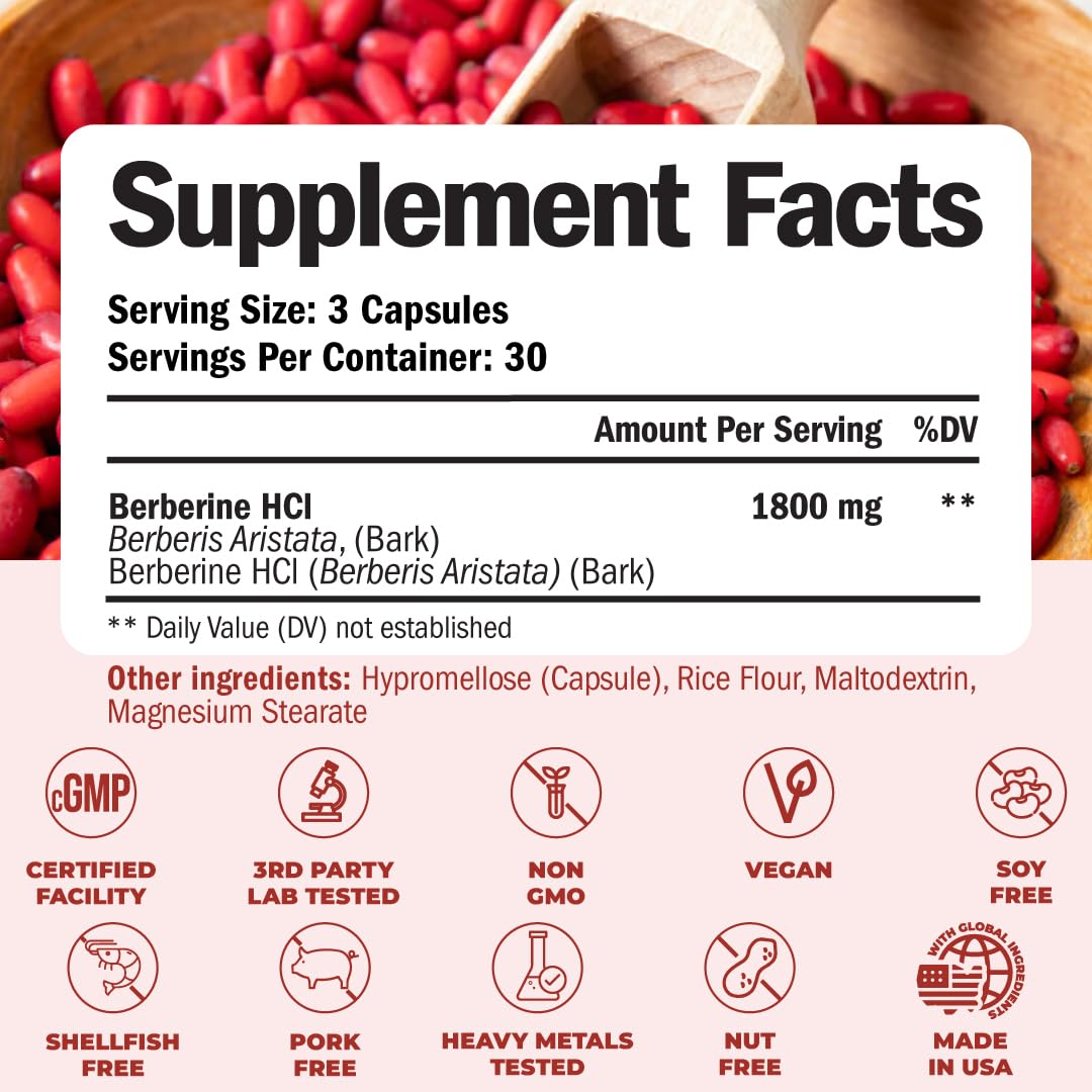 Vimerson Health Berberine Supplement with Third Party Tested Berberine 1800mg - Immune Support Supplement for Cardiovascular, Gastrointestinal Function & Metabolic Aid - Vegan & Non-GMO Vimerson Health uk supplements