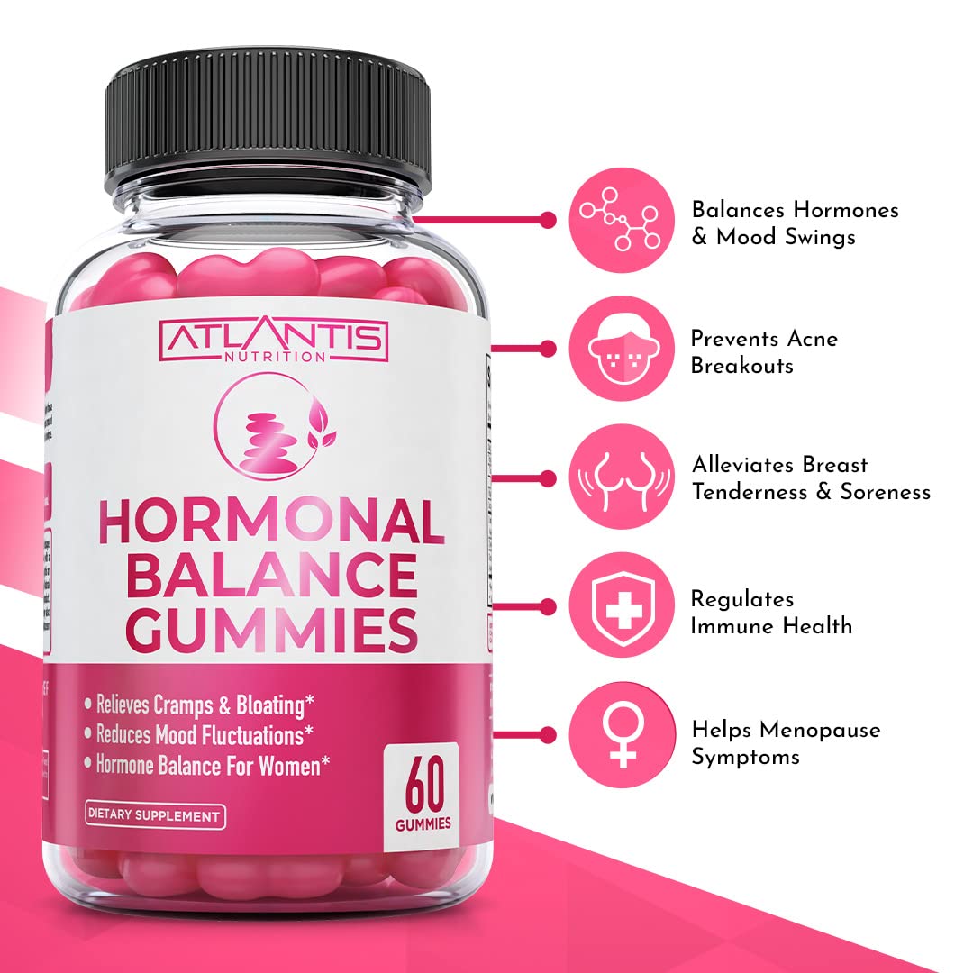 Atlantis Nutrition Hormonal Balance for Women & PMS Relief Gummies - Alleviates Cramps, Bloating, Mood Swings, Hot Flashes & Night Sweats - Cranberry, Dong Quai & Chasteberry Menstrual Cramp Relief Atlantis Nutrition uk supplements