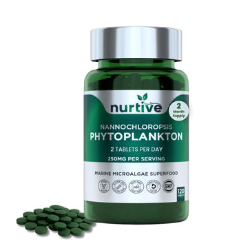 NURTIVE Nannochloropsis Phytoplankton Tablets – 250mg per Serving – Vegan, Gluten-Free, Non-GMO, No Fillers – Third-Party Tested, GMP Certified – 2 Tablets/Day for 2 Month, 120 Tablets/Bottle NURTIVE uk supplements
