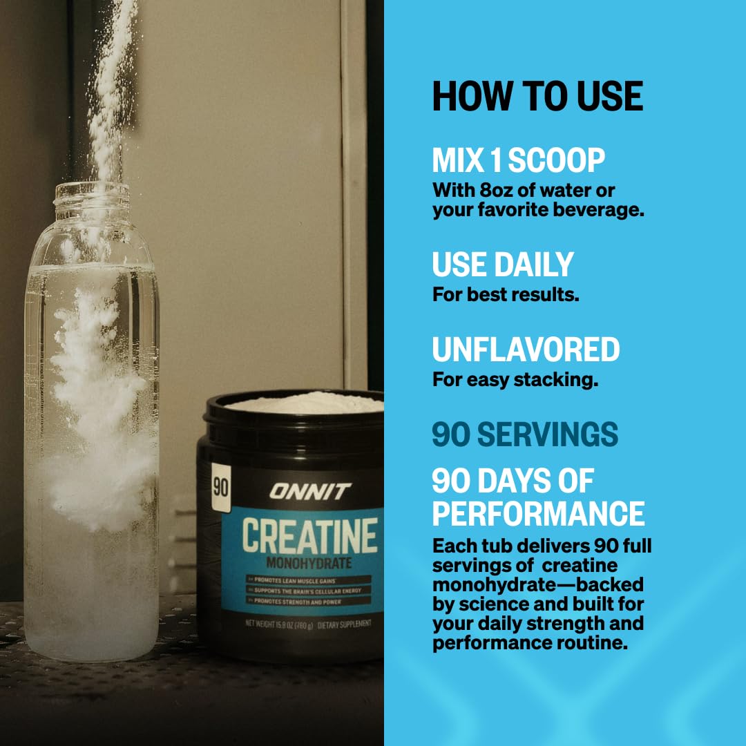 ONNIT Creatine Monohydrate Powder – Unflavored, 90-Serving Value Size – Supports Strength, Lean Muscle, and Brain Energy† – Keto Friendly, No Fillers, 90 Servings, 15.29 oz ONNIT uk supplements