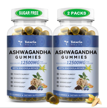 (2 Packs) Sugar Free Ashwagandha Filled Gummies w/Vitamin D3, Magnesium Glycinate, Rhodiola, Ultra Strength Ashwa Root Supplements for Women & Wen, for Relaxation, Energy, Cortisol Gummies Totaria uk supplements