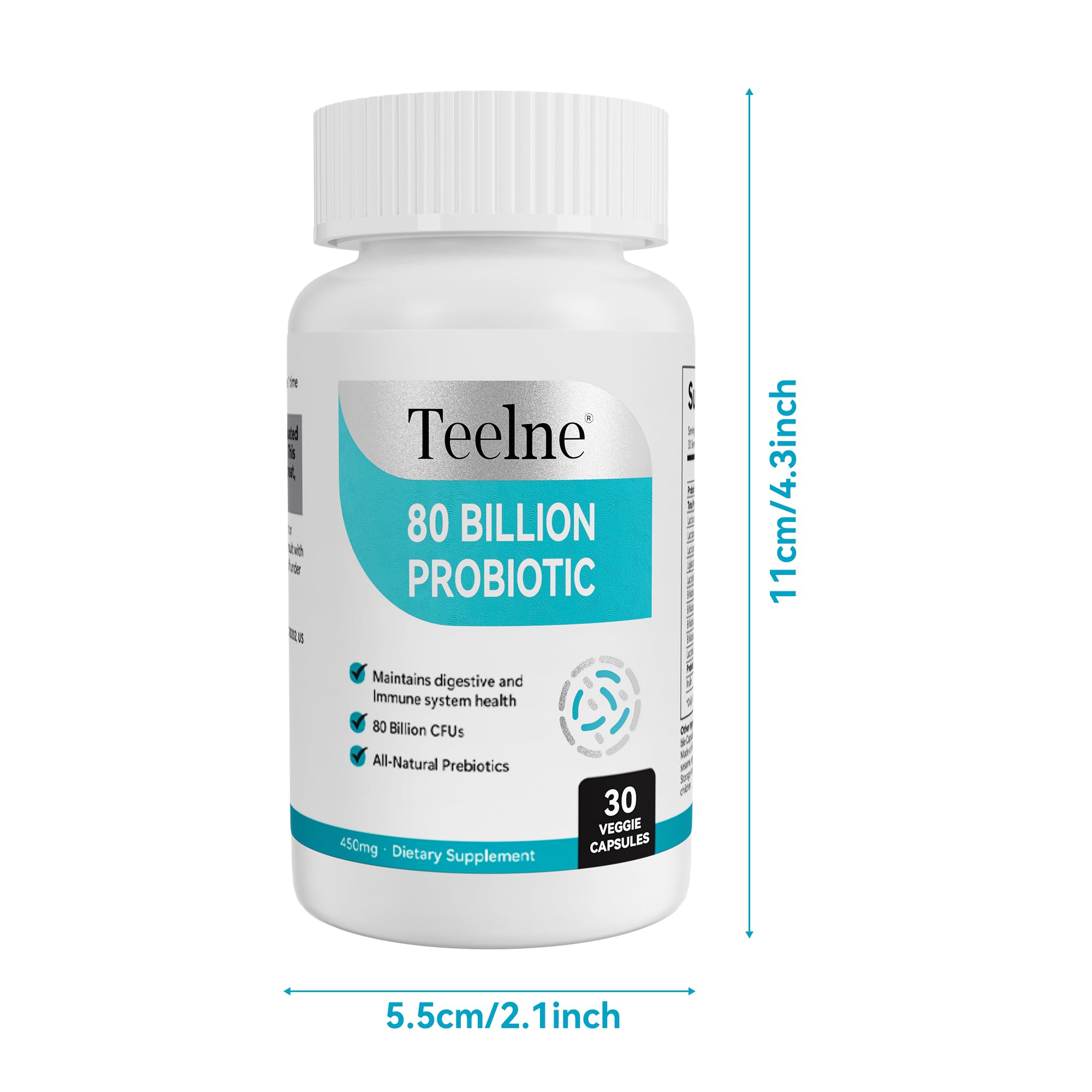 Teelne Probiotics 80 Billion CFU - 10 strains, Prebiotic+ Probiotics Support Digestive & Gut Health, Bloating & Constipation Relief, 30 Capsules (30-Day Supply) Teelne uk supplements