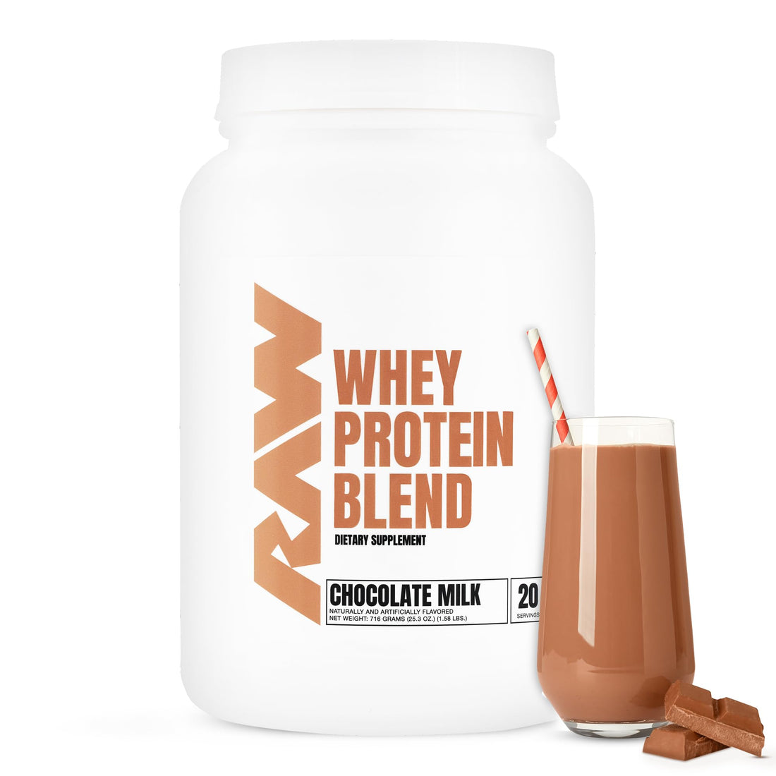RAW Whey Protein Powder Blend, Chocolate Milk (20 Servings) - Grass-Fed Microfiltered RAW uk supplements