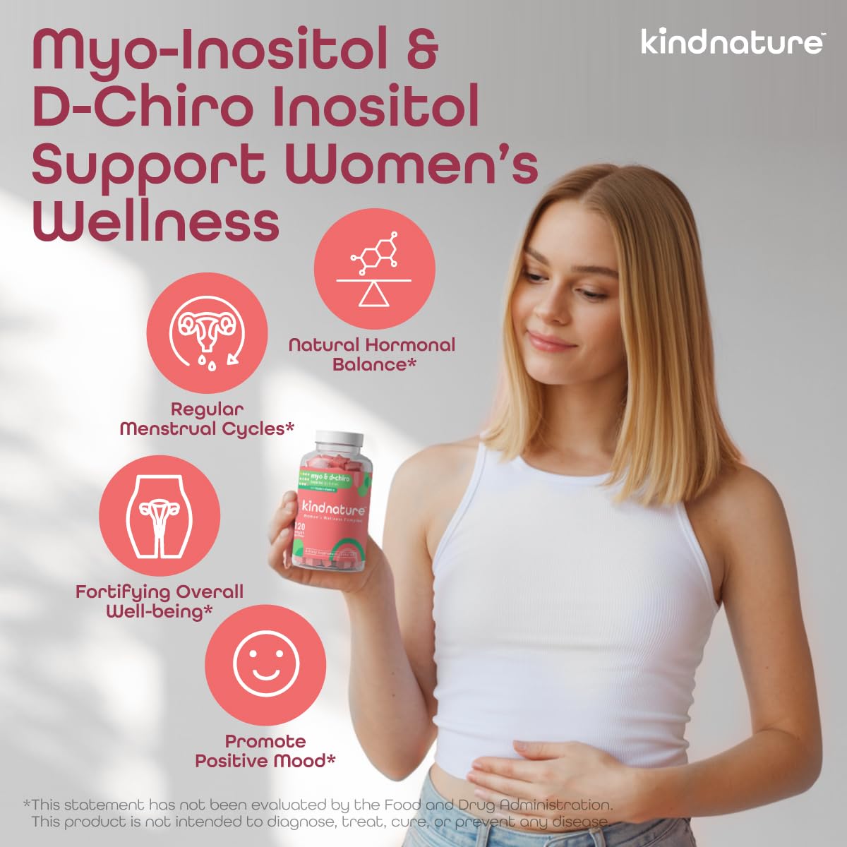 kindnature Myo-Inositol & D-Chiro Inositol Gummies for Women – 2000mg + 50mg, Ideal 40:1 Ratio – with Vitamin D & Folate – Hormone Balance Support – Vegan, Watermelon Flavor (120 Gummies) kindnature uk supplements