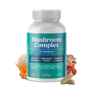 ColonBroom Mushroom Complex, Powerful Mushroom Blend with Cordyceps, Reishi, Shiitake, Lion’s Mane Extract for Energy, Immunity, Stress Relief & Cognitive Health - 60 Capsules, 30 Day Supply ColonBroom uk supplements