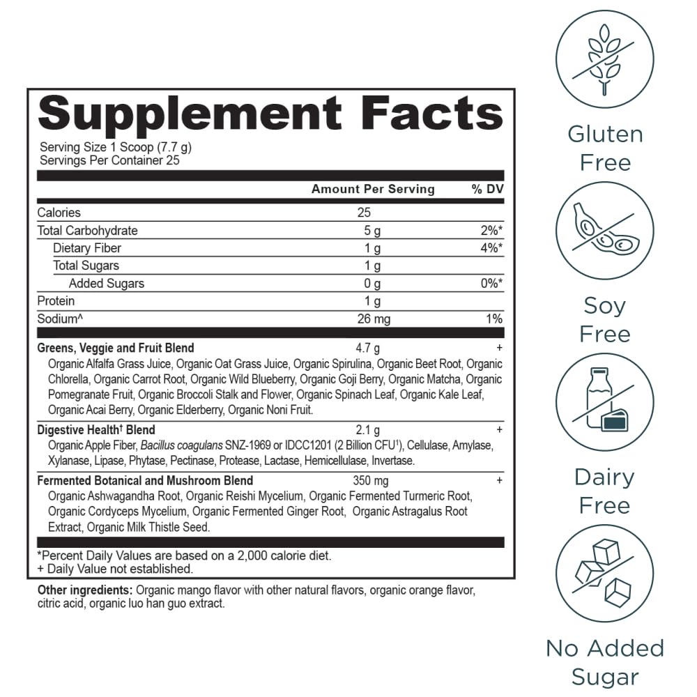Ancient Nutrition Organic Supergreens Powder, Mango, 25 Servings + Multi Collagen Protein Powder, Vanilla, 60 Servings Ancient Nutrition uk supplements