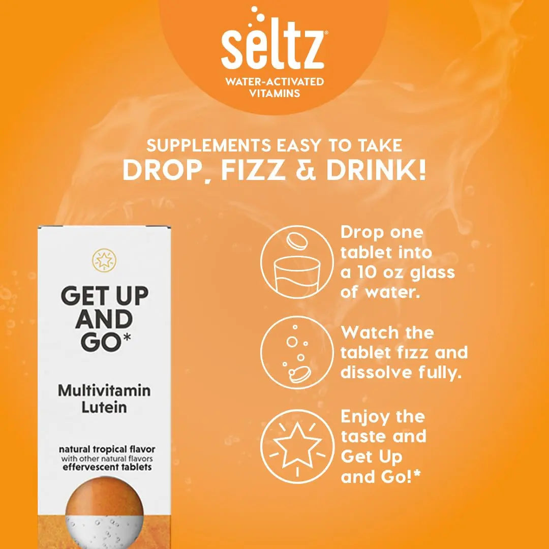 Seltz® Get Up and Go – Effervescent Multivitamin with Lutein for Daily Energy, Eye Health & Antioxidant Support Seltz uk supplements