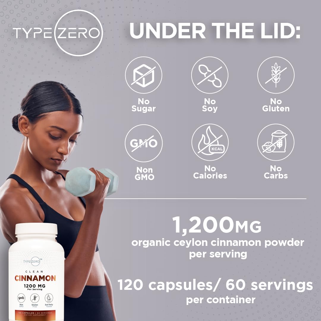 Type Zero Ceylon Cinnamon Capsules (1200mg | 120 Capsules) - Natural, Non-GMO, Gluten Free, Organic Cinnamon Bark Supplement Type Zero uk supplements
