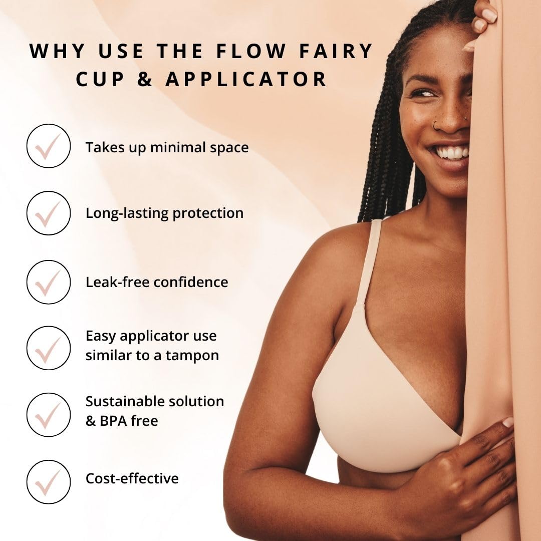 Flow Fairy Reusable Menstrual Cup with Applicator for Easy Insertion- 100% Medical Grade Silicone Period Cup Flow Fairy uk supplements