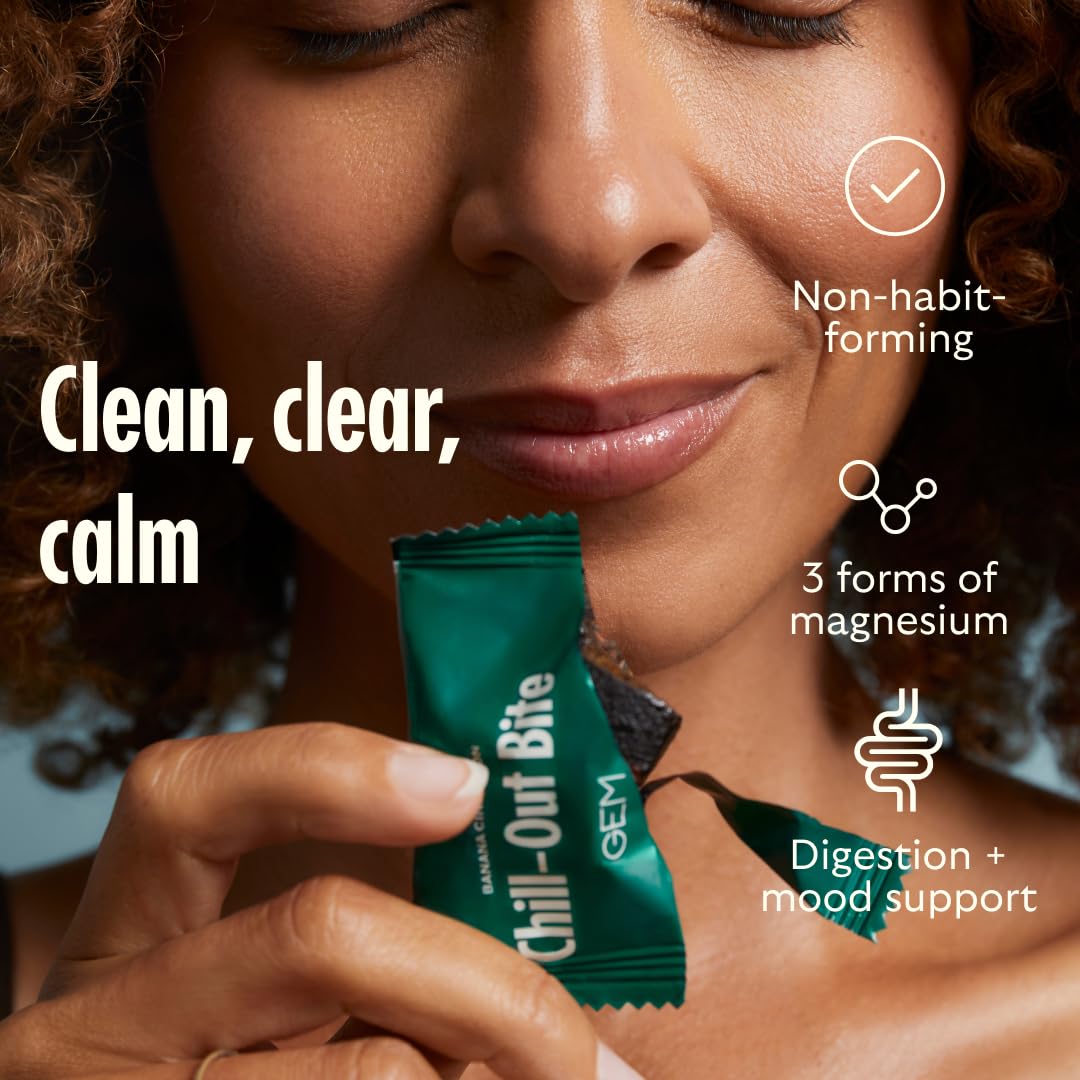 GEM Calm Bite | Supports Calm Mind & Clarity | Magnesium L-Threonate, Golden Chlorella, Lemon Balm | Holistic Non-Habit Forming | Gluten Free, Soy Free, Banana Cinnamon (7 Count) GEM uk supplements
