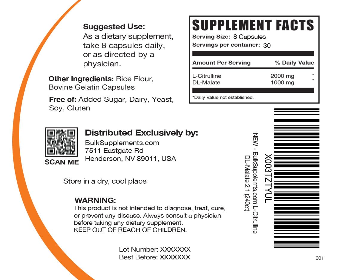 BULKSUPPLEMENTS.COM L-Citrulline Malate Capsules - Citrulline Malate 3000mg BULKSUPPLEMENTS.COM uk supplements