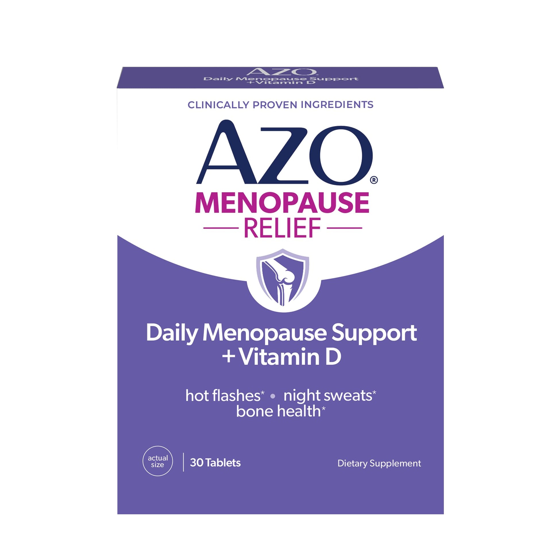 AZO® Daily Menopause Relief + Vitamin D to Support Strong Bones, Menopause Supplements for Women, Reduces Hot Flashes and Night Sweats* - 30 Count AZO uk supplements