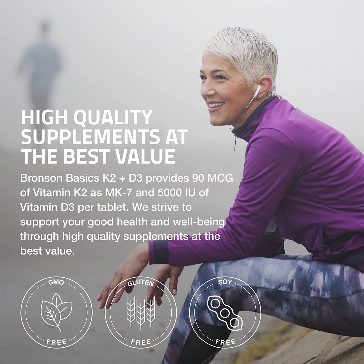 Bronson Basics Vitamin K2 D3 (MK7) Supplement Non-GMO Formula 5000IU (125 mcg) Bronson uk supplements
