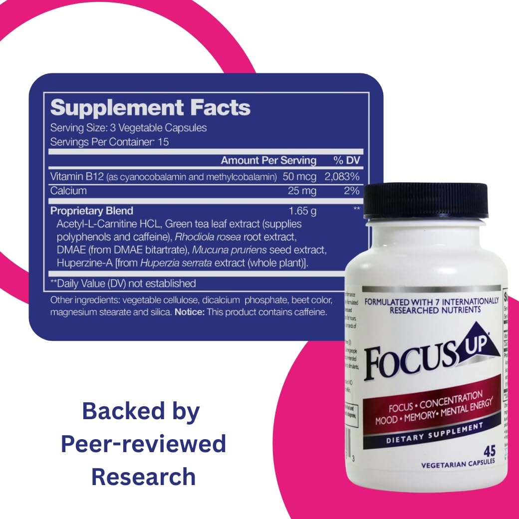 FocusUP Brain & Energy Support Supplement – Natural Nootropic Capsules with Acetyl L-Carnitine, Rhodiola, DMAE & Huperzine-A | Supports Focus, Memory, Mood & Mental Clarity | 45 Sugar-Free Capsules Xooma uk supplements