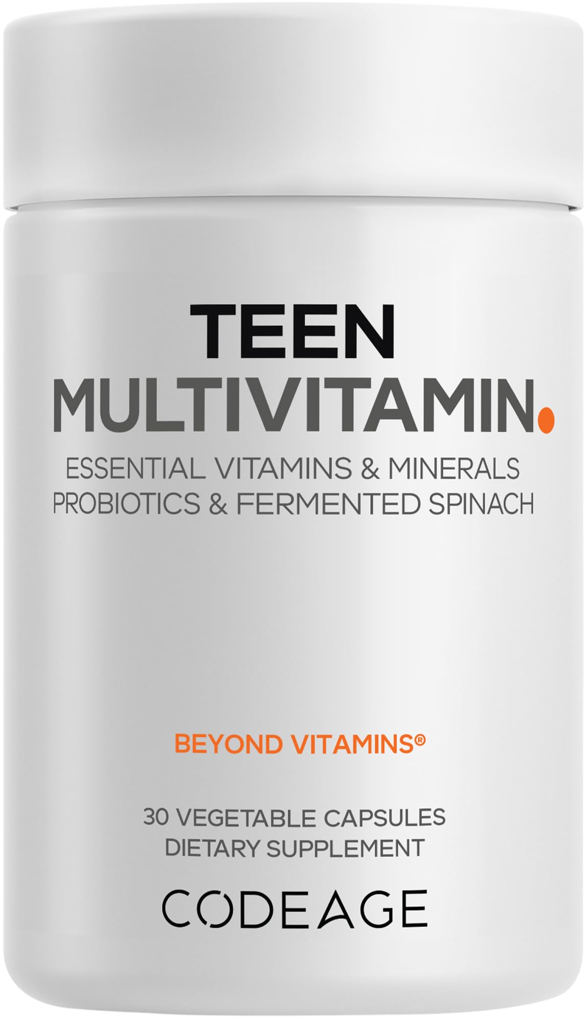 Codeage Teen Multivitamin - Vitamins A, C, D3, B6, B12, Folate, Zinc, Magnesium, Iron, Probiotics, Fermented Spinach - Multivitamins for Teenage Boys and Girls - Non-GMO, Gluten-Free - 30 Capsules Codeage uk supplements