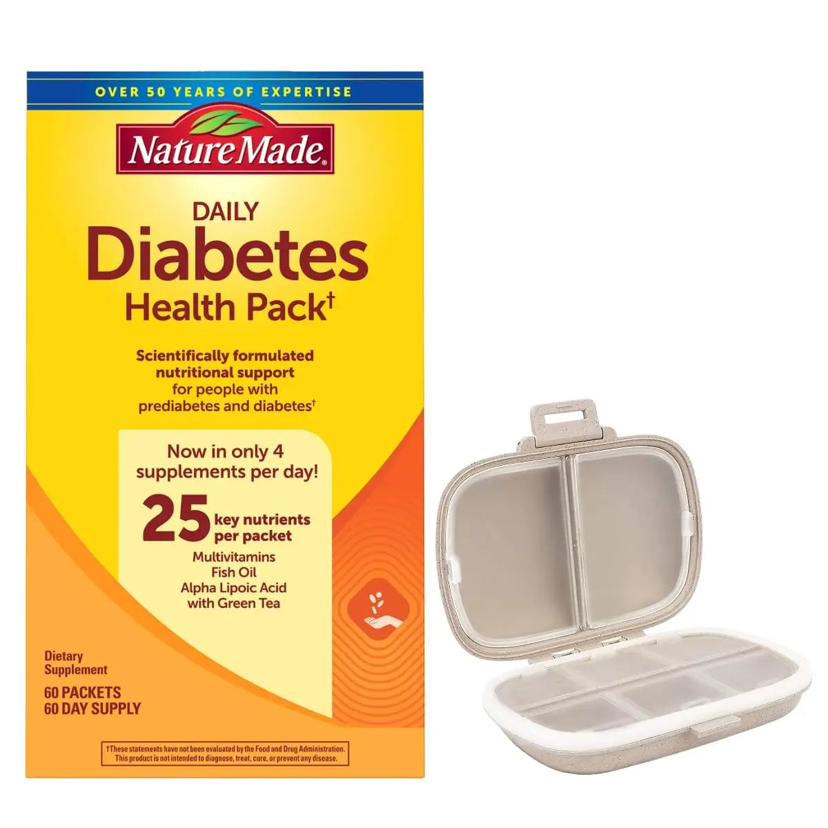 Nature Made Daily Diabetes Health Pack, Dietary Supplement for Nutritional Support, 60 Packets Bundle with a Pill oragnizer (2 Items) Nature Made uk supplements