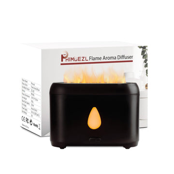 200ml Small Ultrasonic Aroma Diffusers with Flame Light (Black) Phimuezl uk supplements