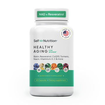 SELF NUTRITION NAD+ Resveratrol Supplement for Women – Healthy Aging Formula with CoQ10, Biotin, Turmeric & Vitamins A, C, E – Supports Energy, Skin & Longevity – 60 Capsules. Made in USA. SELF NUTRITION uk supplements