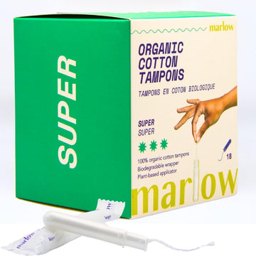 Award Winning 100% Organic Cotton Easy Glide Tampons with Compact Plant Based Applicator MARLOW uk supplements