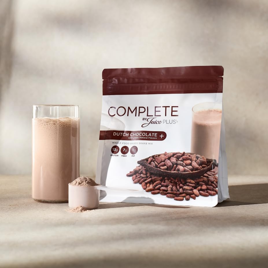 Complete by JuicePlus+ Dutch Chocolate Shakes - Plant-Based Nutrition - Whole Food Based Shake Powder with Protein, Fiber & Prebiotics - 30 Servings (2 Pouches, 15 Servings Each) Juice Plus+ uk supplements