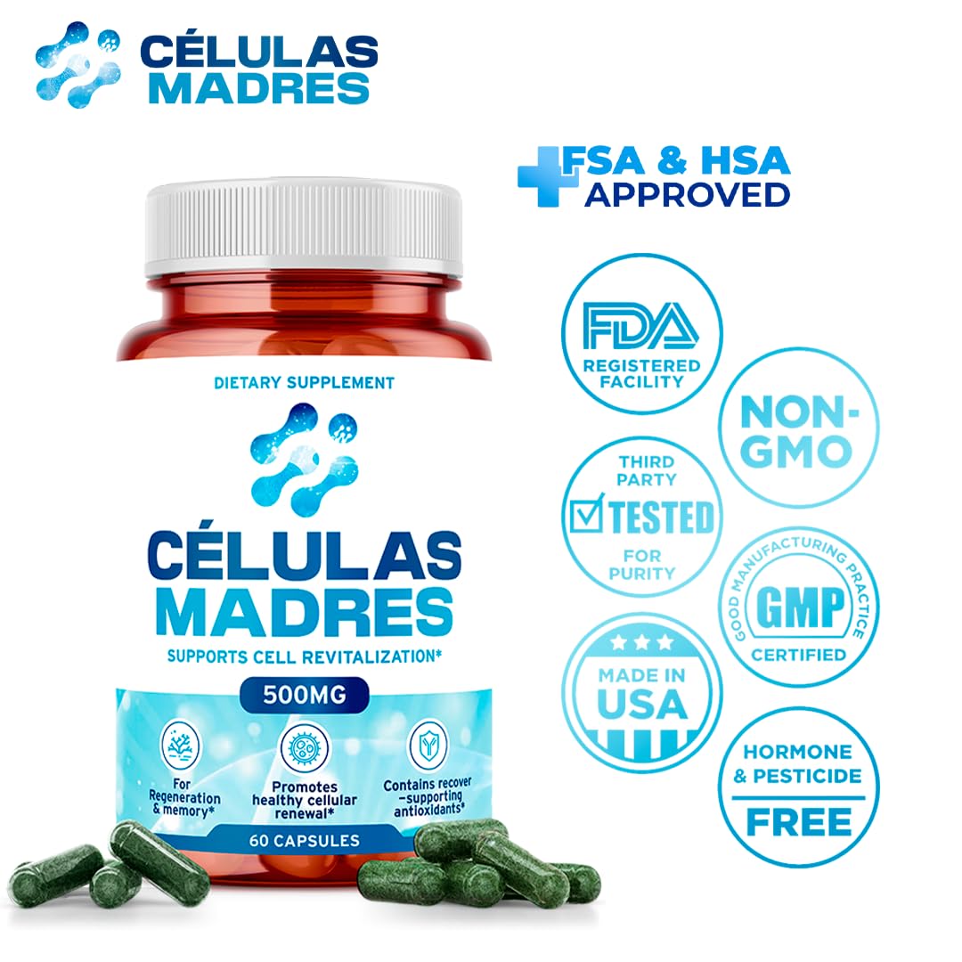 Stem Cell Supplements 500mg (60 Cap) Natural Anti-Aging & Longevity Support with Spirulina & Chlorella, Boost Cellular Renewal, Restore Youthful Energy, Reduce Joint Soreness – Celulas Madre AURA VITAMINS uk supplements
