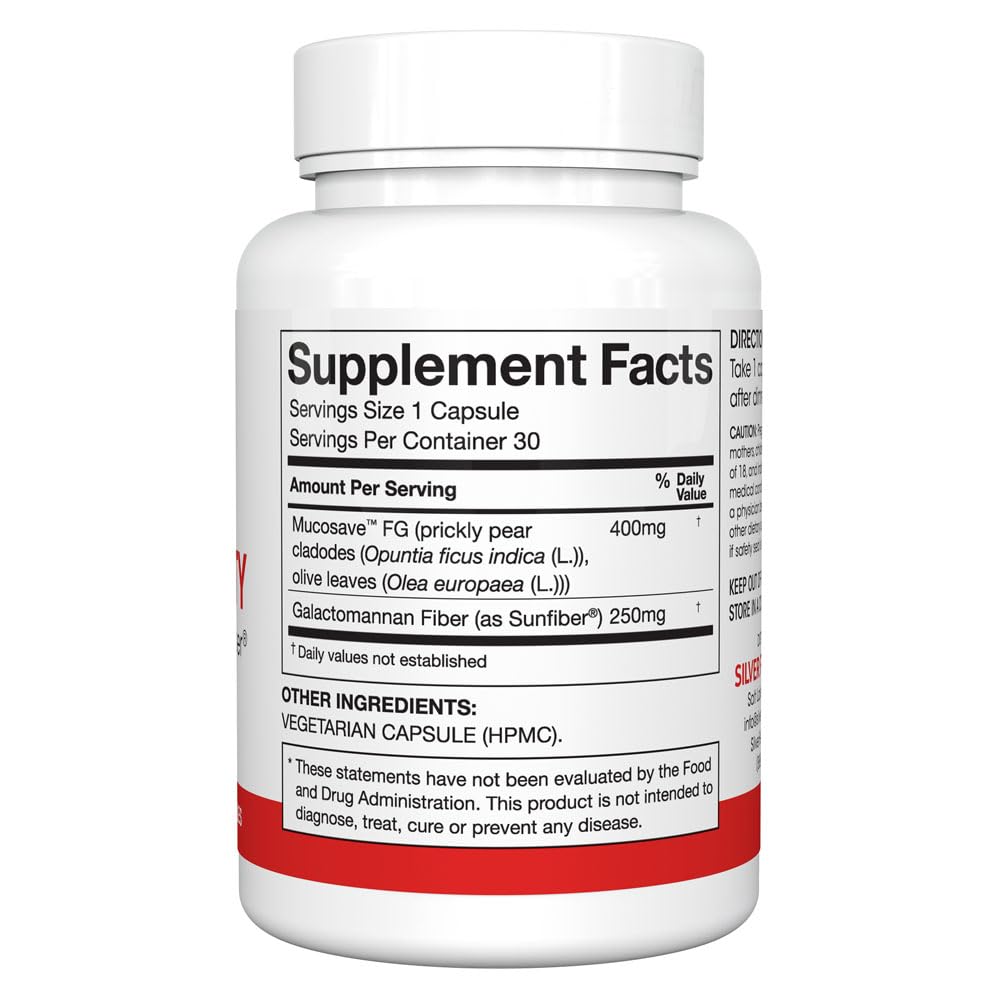 Silver Fern Regularity Digestive Supplement Capsules Brand - 1 Bottle = 30 Capsules = 30 Day Supply - Mucosave FG (Prickly Pear Polysaccharides & Olive Leaf Polyphenols) & SunFiber Silver Fern uk supplements