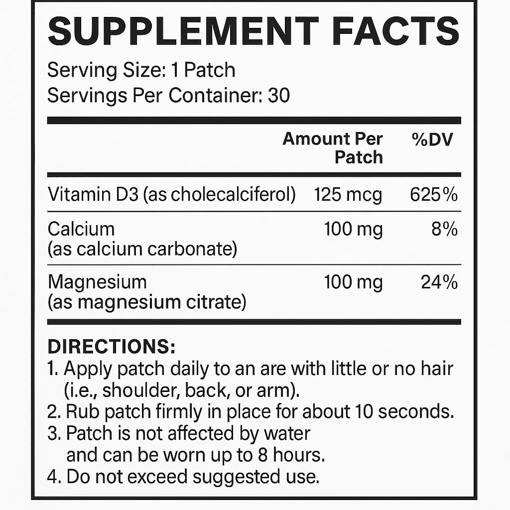 Bariatric Guru VitaBoost Supplement Patch — Vitamin D3, K2, Magnesium & Calcium Citrate Transdermal Topical Patch for Bone, Muscle & Immune Support — 30 Patches Bariatric Guru uk supplements