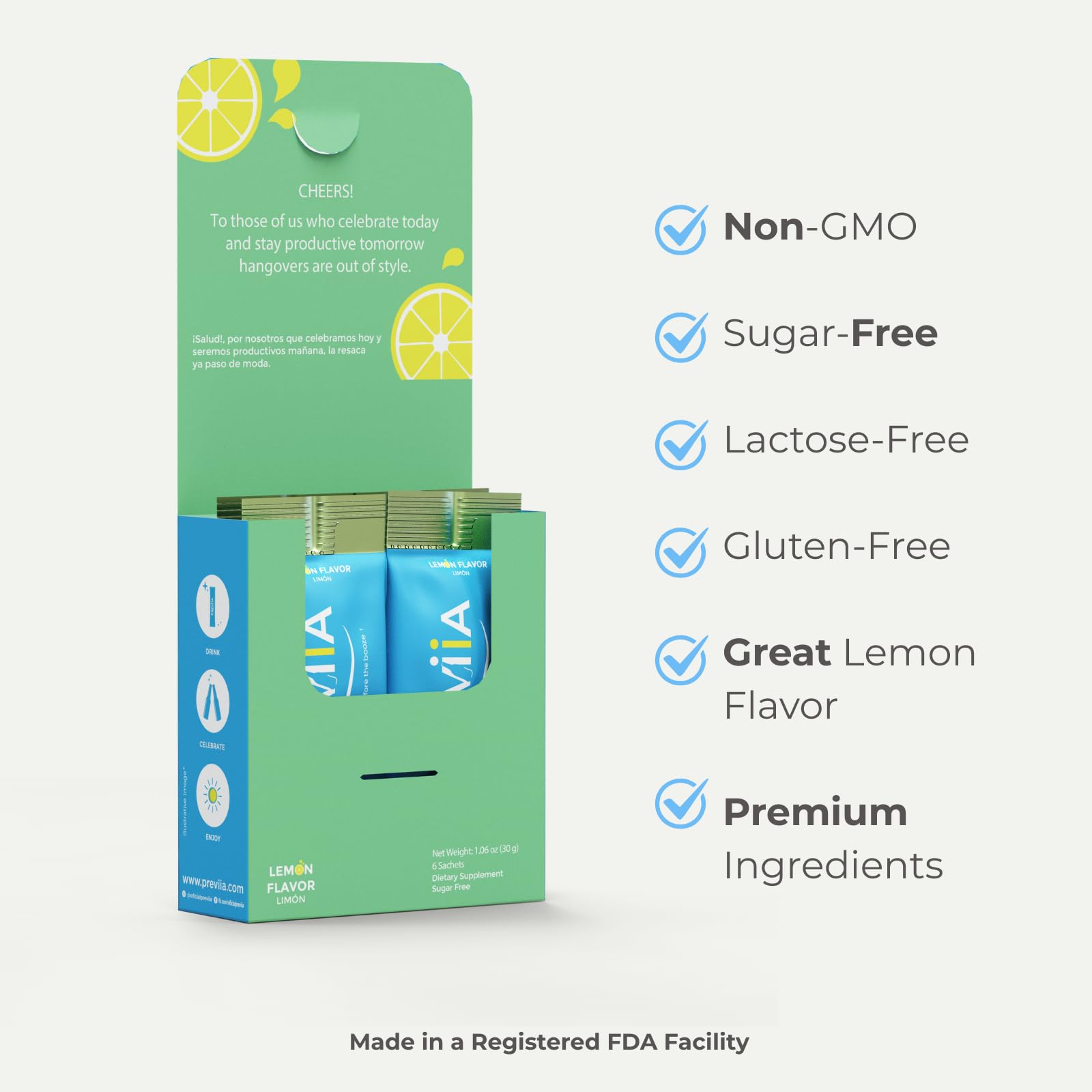 Previia – Pre-Drink Supplement | Nutrients Before Social Drinking | Cysteine, Choline, B-Complex, Magnesium, VIT C | Lemon Flavor | Soluble Drink | 6 Doses | Feel Better After Drinking Previia uk supplements