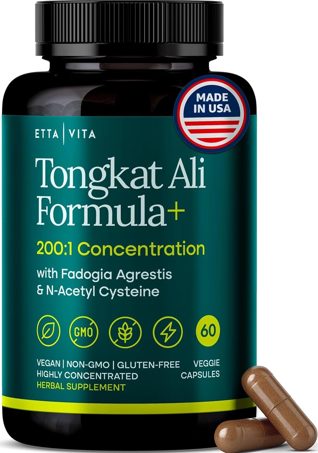 Potent Longjack - Tongkat Ali & Fadogia Agrestis Supplement for Men & Womens Energy, T Support, Lean Muscle Growth & Recovery, Hormonal Balance, Pre-Workout with Vegan NAC Liver Detox & Cleanse Etta Vita uk supplements