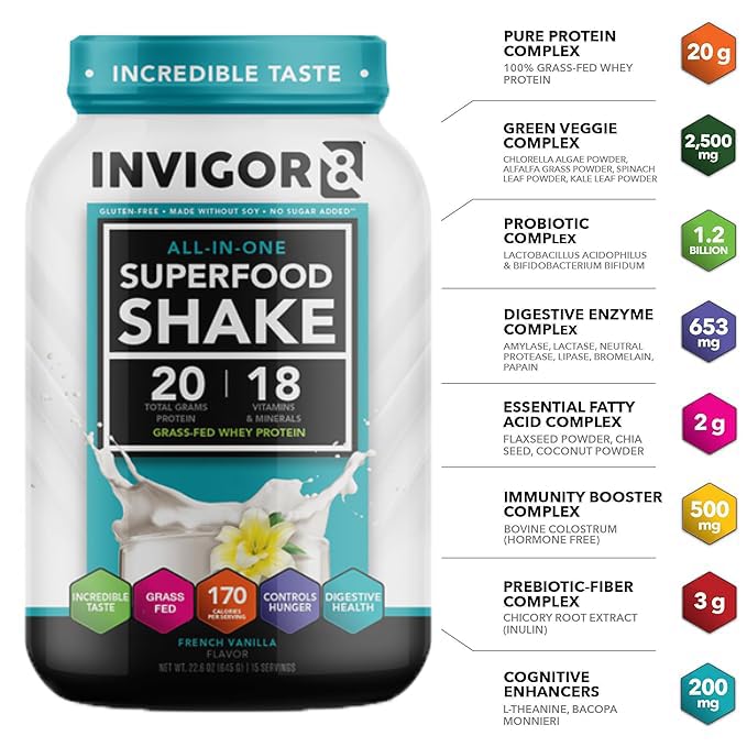 INVIGOR8 Superfood Grass Fed Whey Protein Isolate Shake French Vanilla Gluten-Free INVIGOR8 uk supplements