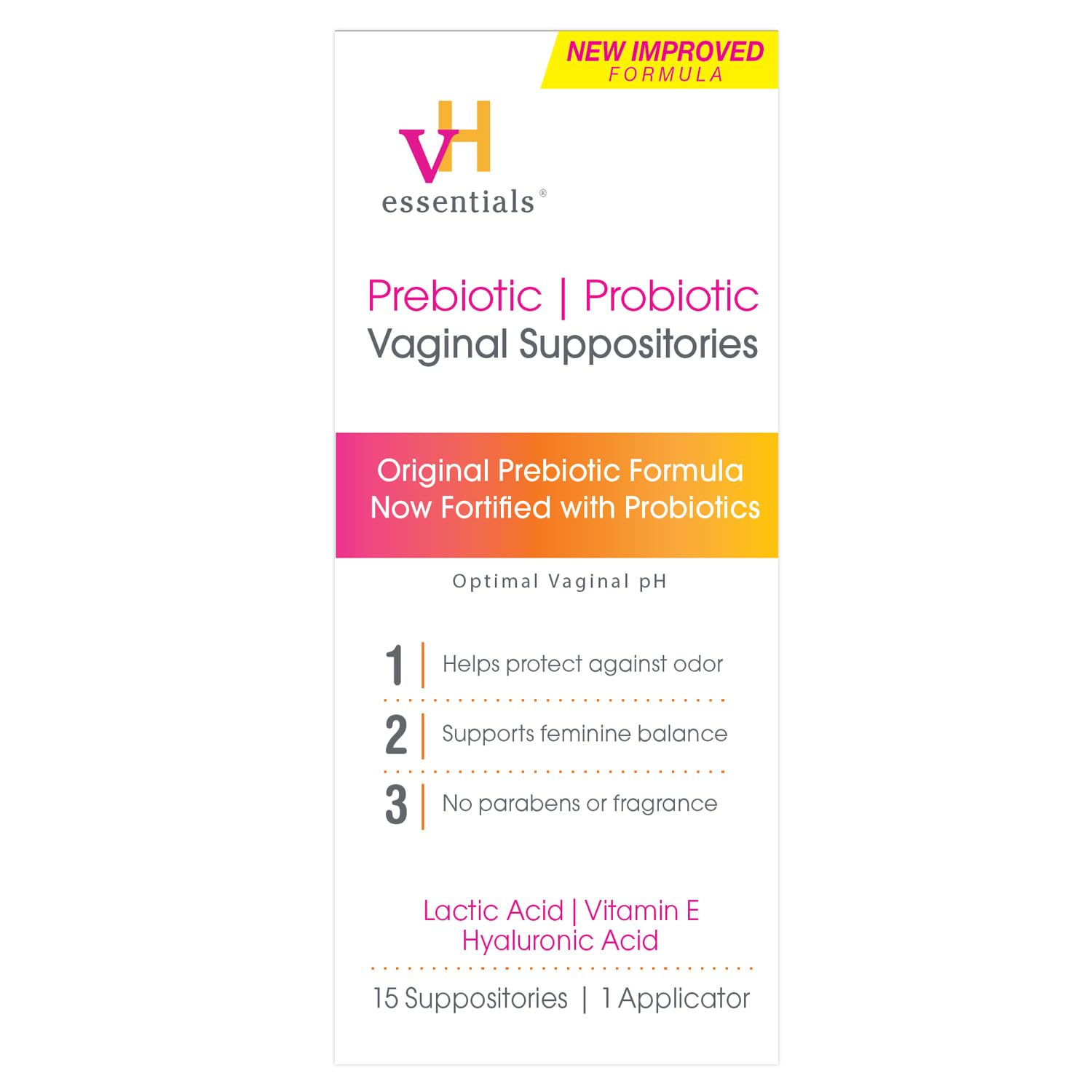 vH essentials Prebiotic PH Balanced Vaginal SuppositoriesBox, Original Version, 15 Count vH essentials uk supplements