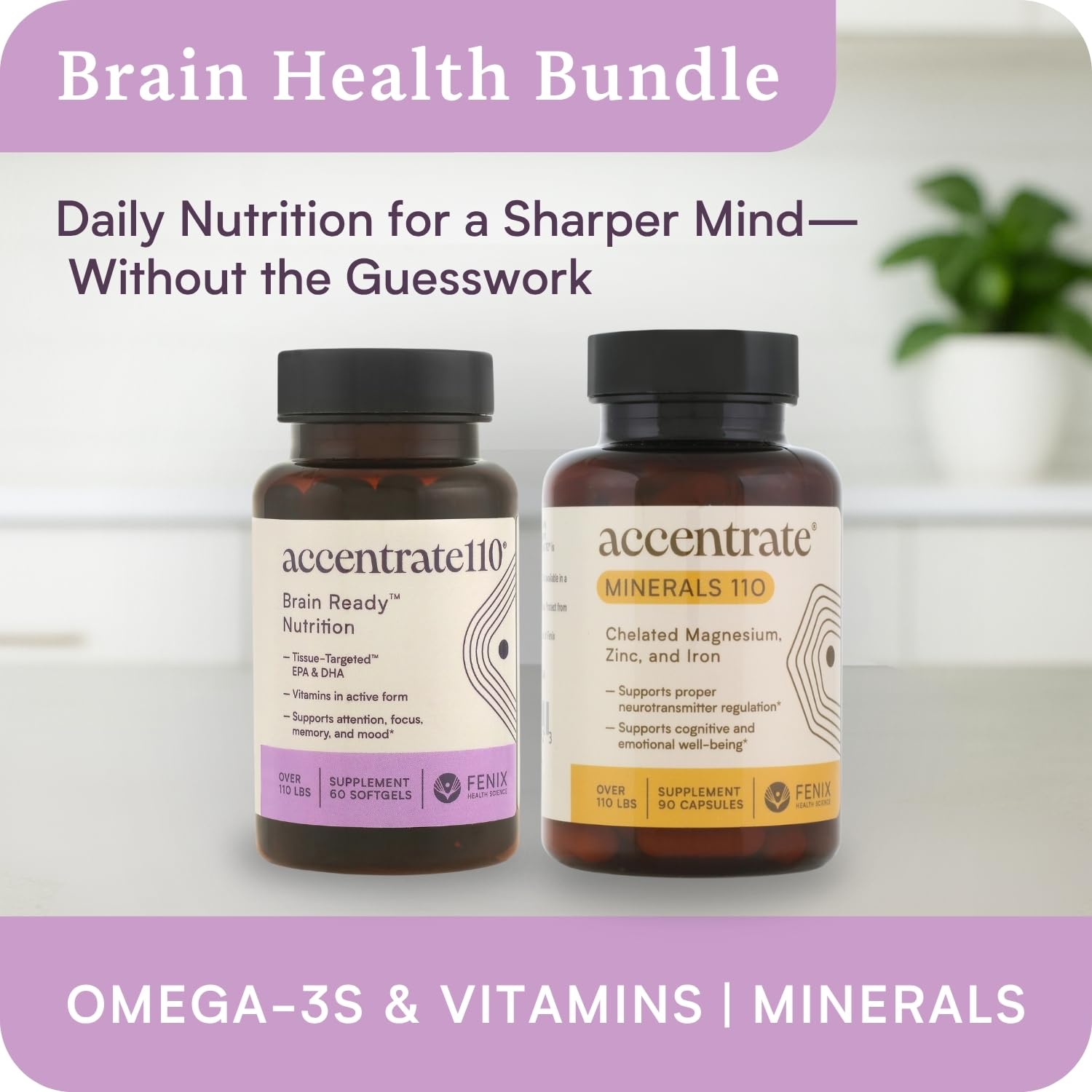 Accentrate110 - Focus Supplement - Methylated Vitamin B Complex with Omega 3 Fatty Acid Supplement - L-Methylfolate, Vitamin B12, P-5-P, Riboflavin, VIT D, – 60 Softgels (1 Month Supply) Accentrate uk supplements