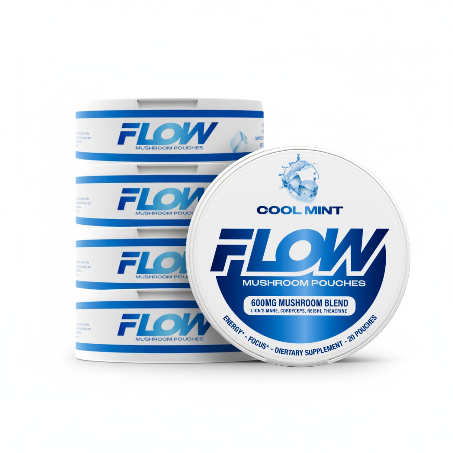 Flow Pouches Mushroom Nootropic Pouches - 600mg Organic Mushroom Energy Ultra Pouches with Lion's Mane, Reishi, Cordyceps for Focus & Clean Energy - Zero Caffeine or Sugar (5 Can Pack, Cool Mint) Flow Pouches uk supplements