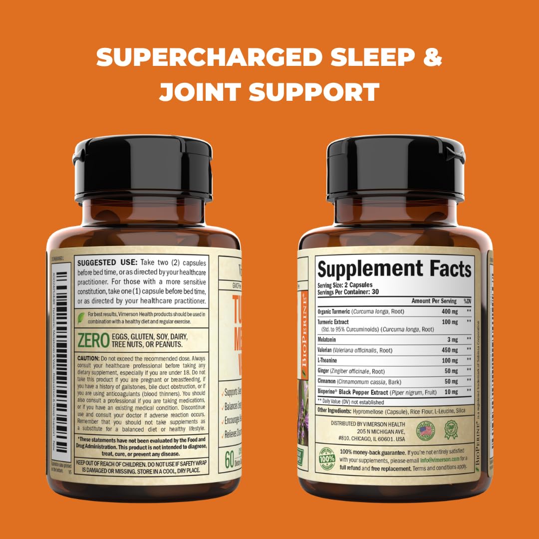 Turmeric, Melatonin & Valerian Root Sleep Aid Supplement. Natural Sleep Aid for Adults Vimerson Health uk supplements