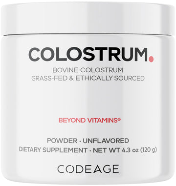 Codeage Bovine Colostrum Powder Supplement 4-Month Supply, 1000mg per Serving, Grass-Fed Ethically Sourced, Immunoglobulin-Rich Prized First Milk, Cold-Chain Pasteurized, Agglomerated, Non-GMO, 4.3 OZ Codeage uk supplements