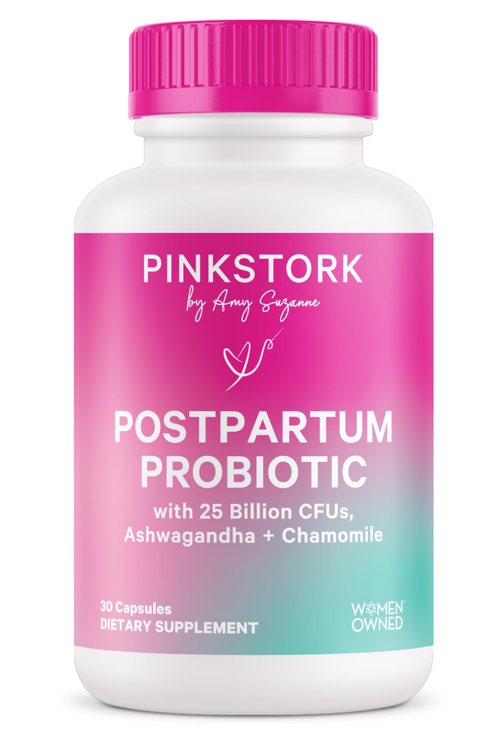 Pink Stork Probiotics for Postnatal Women - 30 Billion CFUS with Ashwagandha and Chamomile, Postpartum Essentials for Hormone Balance, Mood Support, Gut Health, Digestive Wellness, 30 Capsules Pink Stork uk supplements