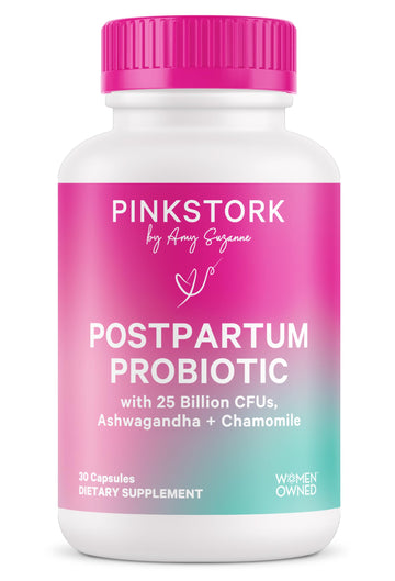 Pink Stork Probiotics for Postnatal Women - 30 Billion CFUS with Ashwagandha and Chamomile, Postpartum Essentials for Hormone Balance, Mood Support, Gut Health, Digestive Wellness, 30 Capsules Pink Stork uk supplements