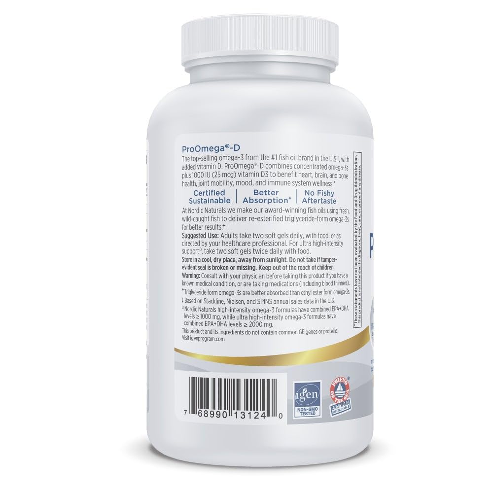 Nordic Naturals ProOmega-D, Lemon Flavor - 120 Soft Gels - 1280 mg Omega-3 + 1000 IU D3 - High-Potency Fish Oil - EPA & DHA - Brain, Eye, Heart, & Immune Health - Non-GMO - 60 Servings Nordic Naturals uk supplements