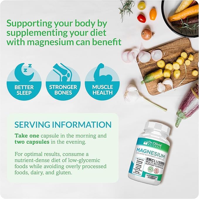 Dr. Olivia Naturals Magnesium Glycinate Complex - L-Theanine, Passionflower & Valerian Root for Sleep Support Supplement, Nerve & Muscle Health, High Absorption - 90 Vegetarian Capsules Dr. Olivia Naturals uk supplements
