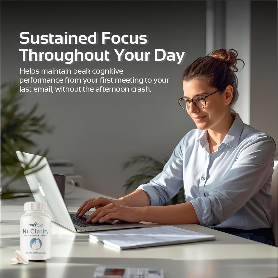 CogniTune NuClarity Brain Supplement for Memory and Focus - Caffeine-Free Nootropic for Mental Clarity Without Jitters - with Ginkgo Biloba, Bacopa Monnieri, Alpha-GPC for Cognitive Support CogniTune uk supplements