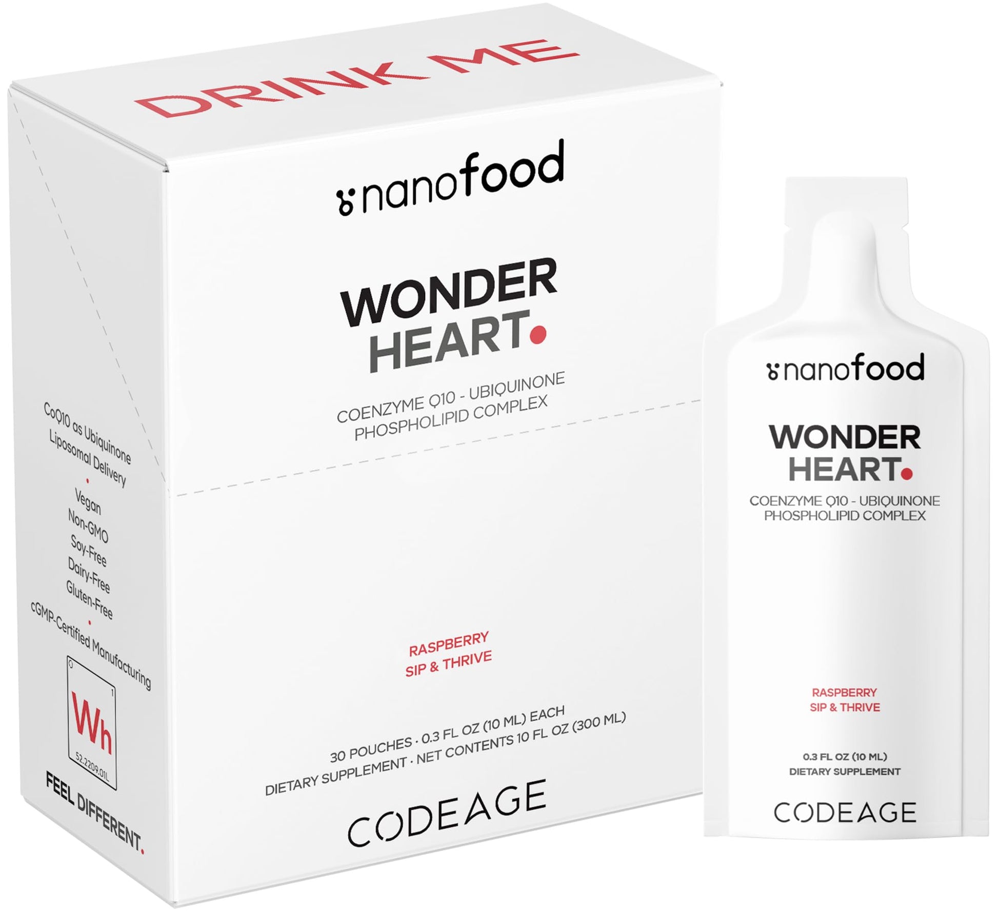 Codeage Wonder Heart Liquid CoQ10 Liposomal Ubiquinone Supplement, Coenzyme Q10 Heart Vitamins, Non-GMO Sunflower Phosphatidylcholine Vegan Blend, Raspberry Flavored Softgel, Pack of 30 Pouches Codeage uk supplements
