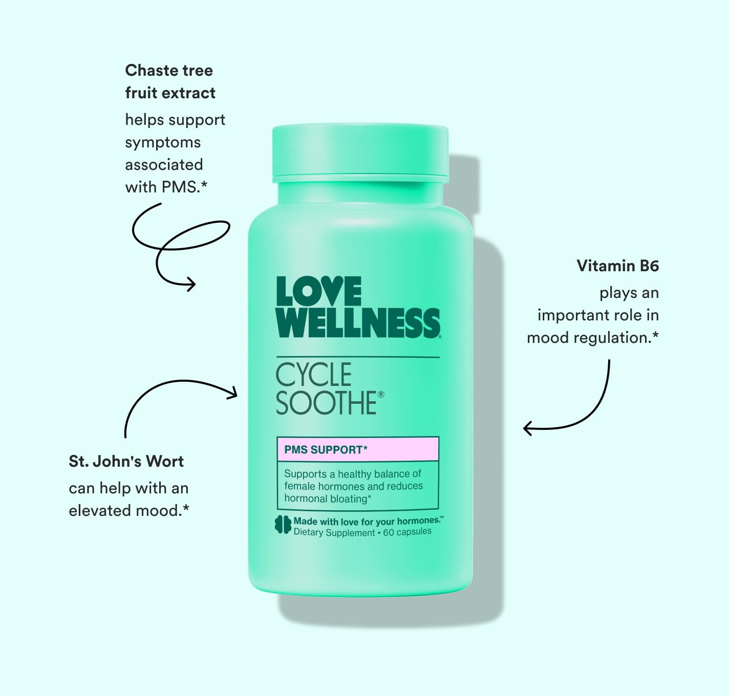 Love Wellness Cycle Soothe Supplement | Promotes a Happy Mood | Helps with PMS Hormones, Stress Relief, & Improves Mood | 60 Capsules Love Wellness uk supplements